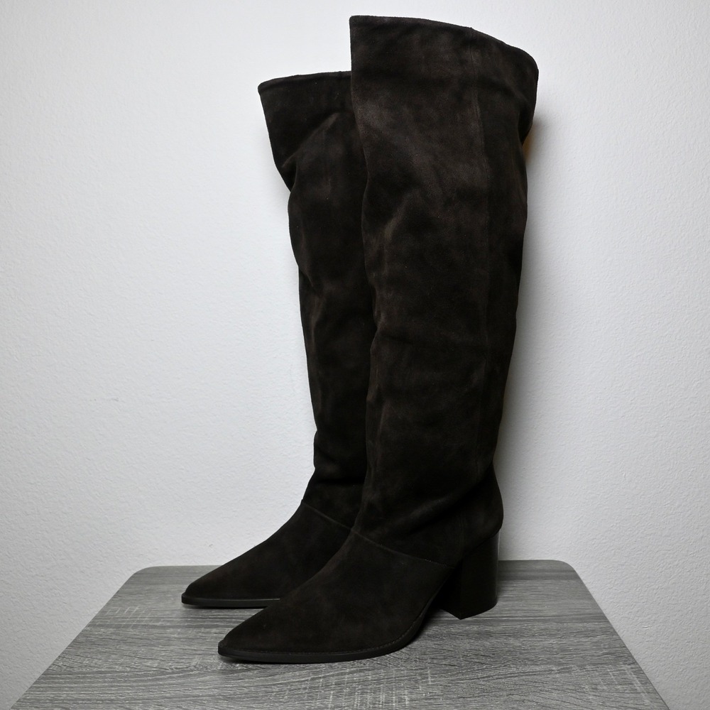Free People FP Collection Silky Suede Slouch Boots Bitter Chocolate Size 7.5